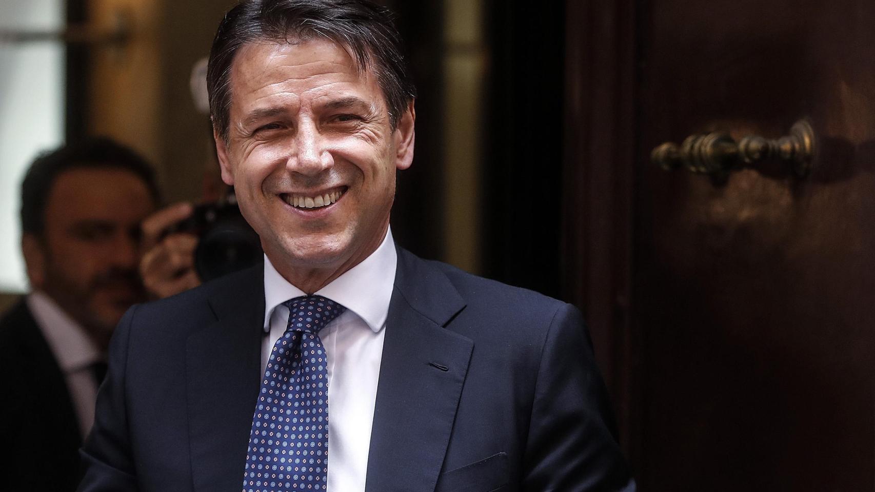 Giuseppe Conte a su llegada a una rueda de prensa en la sede de la asociación de la prensa extranjera, en Roma.