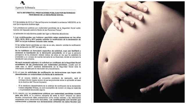 A la izquierda, la primera página del documento. A la derecha, una imagen de archivo de una mujer embarazada.
