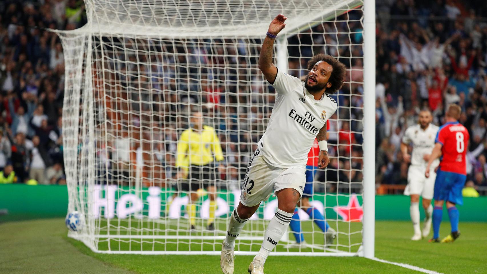 Marcelo celebra su gol ante el Viktoria Pilsen.