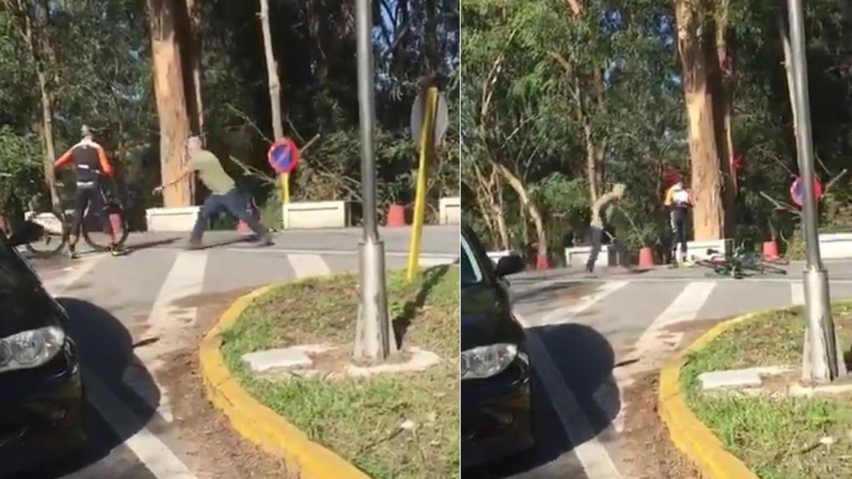 Momento de la agresión del camionero al ciclistas