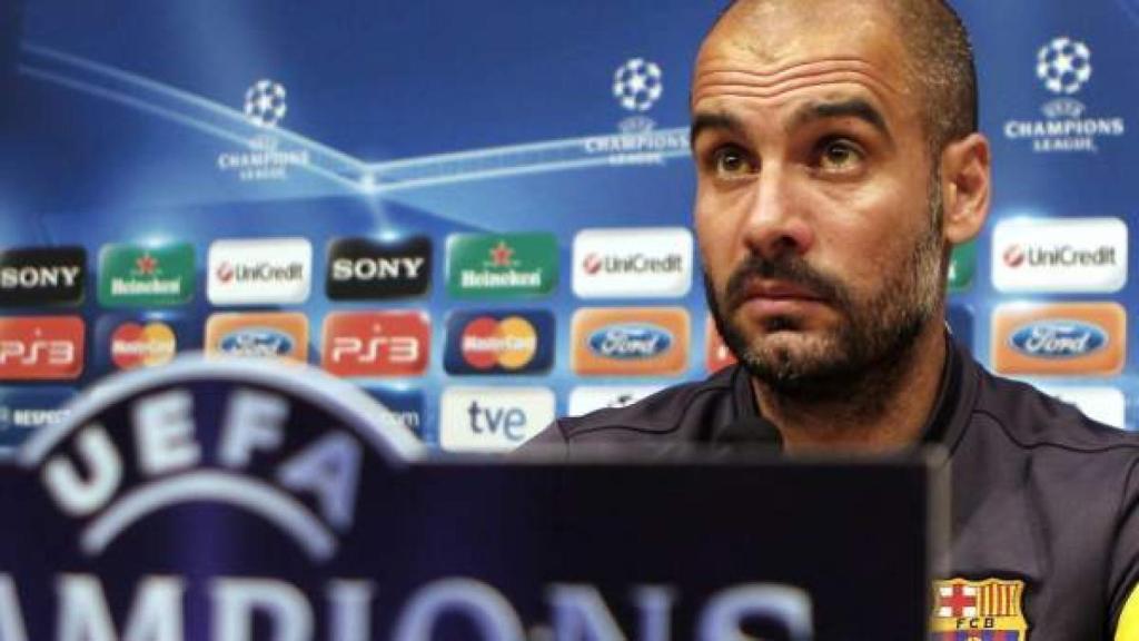 Guardiola, en rueda de prensa con el Barcelona