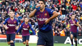 Luis Suárez celebra su gol