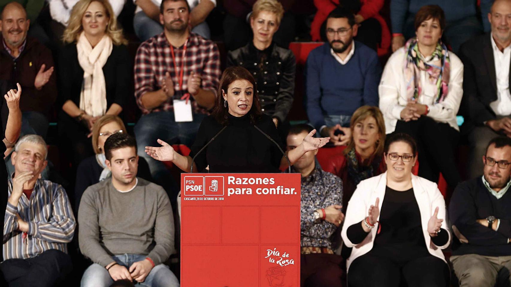 Adriana Lastra, portavoz del PSOE en el Congreso, durante su intervención en el Día de la Rosa de Cascante (Navarra).