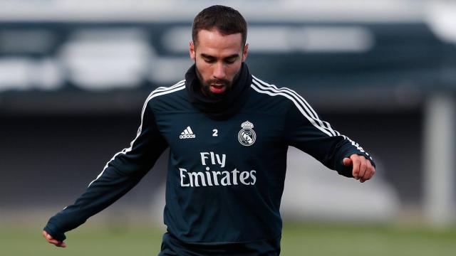 Carvajal, en un entrenamiento del Real Madrid