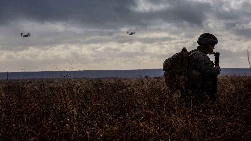 Un militar estadounidense, en el transcurso de las maniobras Trident Juncture 2018.