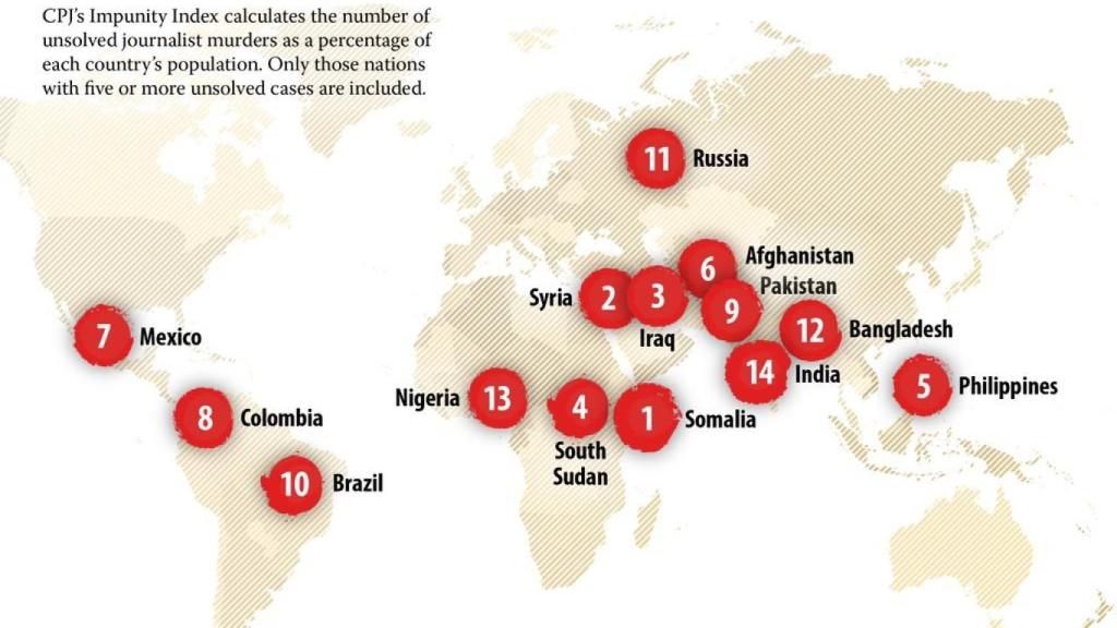 Mapa del Índice de Impunidad Global 2018.
