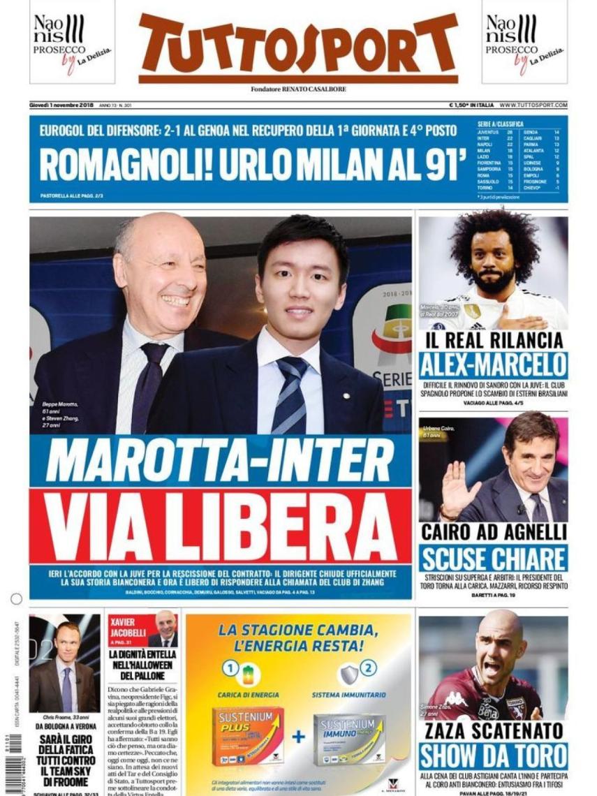 Portada Tuttosport (01/11/2018)