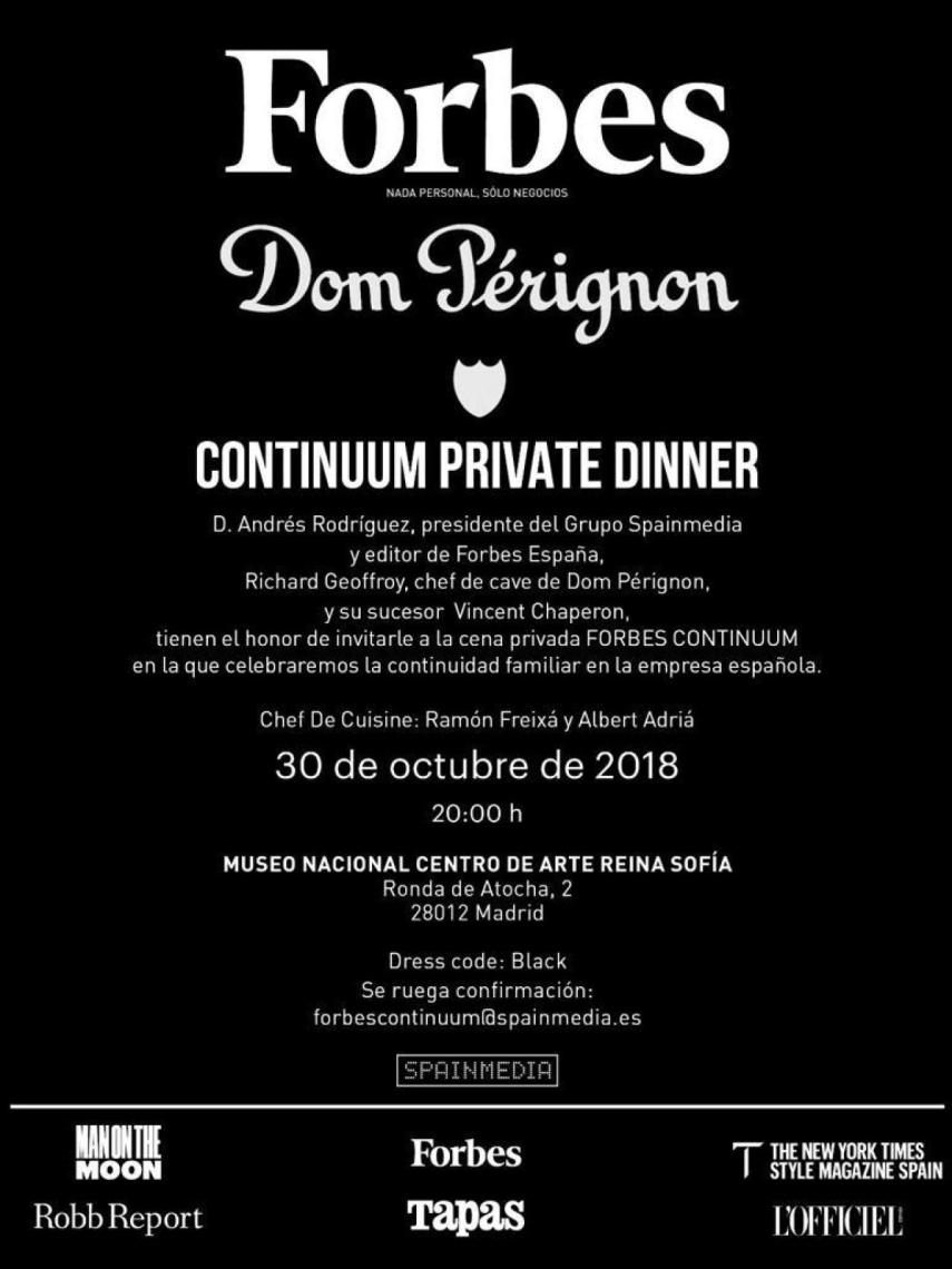 La invitación a la cena en la que los Chefs de Cave se traspasaron el testigo