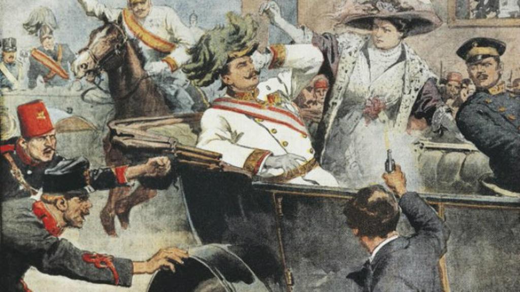 Ilustración en el semanario 'La Domenica' sobre el asesinato del archiduque Francisco Fernando de Austria.