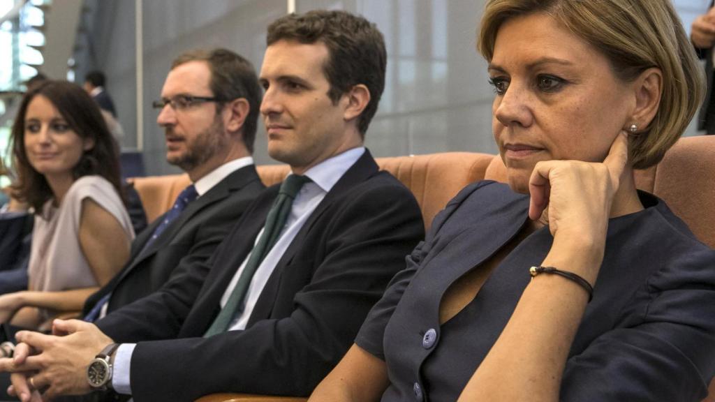 María Dolores de Cospedal, Pablo Casado y Javier Maroto en una imagen de archivo.