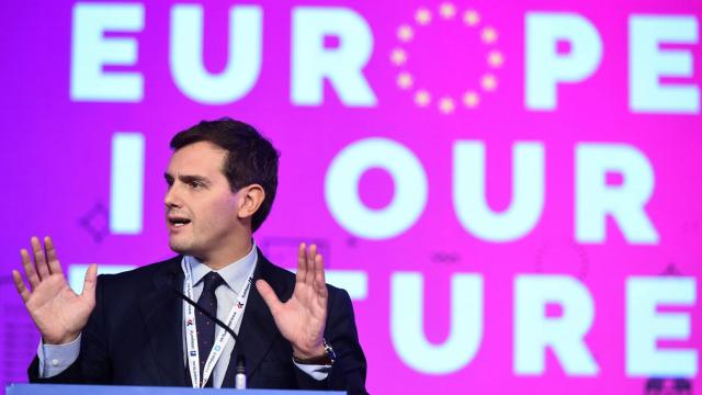 El líder de Ciudadanos, Albert Rivera, durante su intervención en la reunión anual de ALDE que se celebra en Madrid.