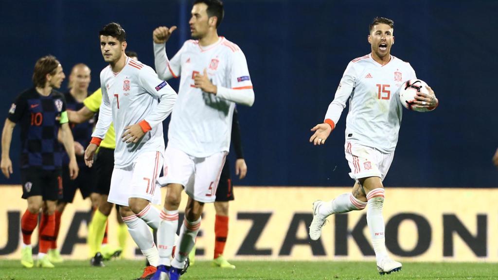 Ramos celebra el 2-2 tras anotar desde el punto de penalti.