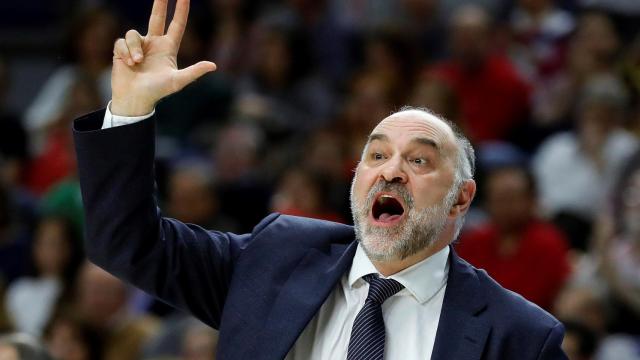 Pablo Laso en el entrenamiento frente al Khimki