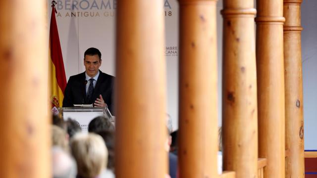 Pedro Sánchez, durante su rueda de prensa en la Cumbre Iberoamericana.