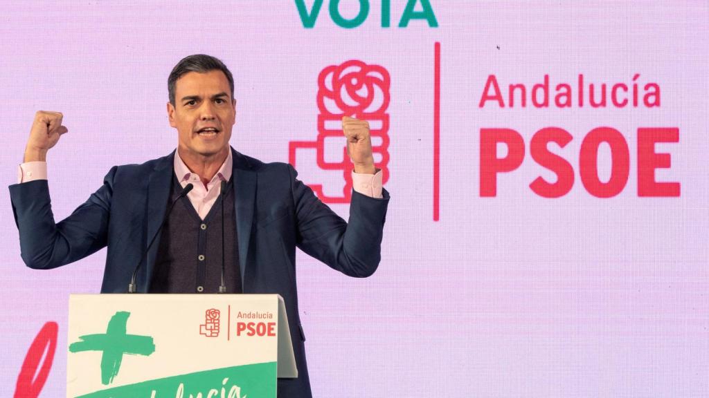 El presidente del Gobierno, Pedro Sánchez, durante su participación en un mitin en Andalucía