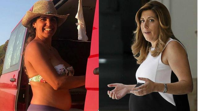 La imagen que Teresa Rodríguez publicó en redes sociales para informar de su embarazo, y  Susana Díaz, encinta en 2015.