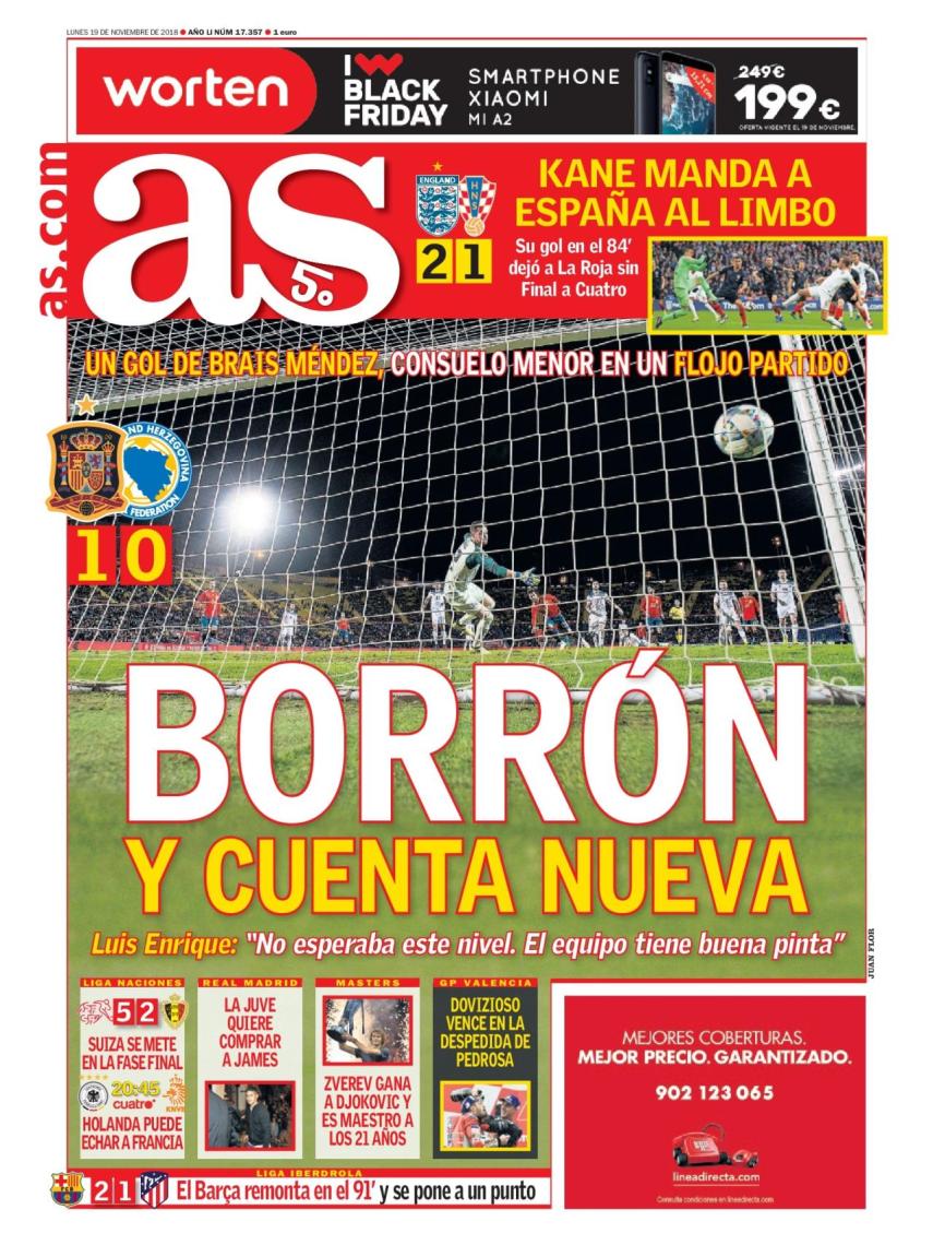 La portada del diario AS (19/11/2018)