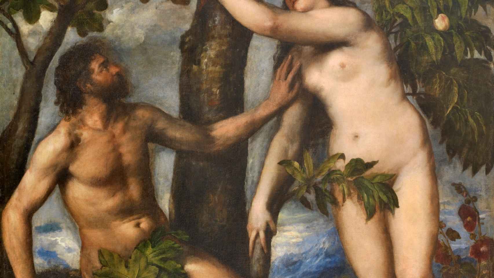 Fragmento del cuadro 'Adán y Eva en el Paraíso terrenal', de Tiziano (1550).