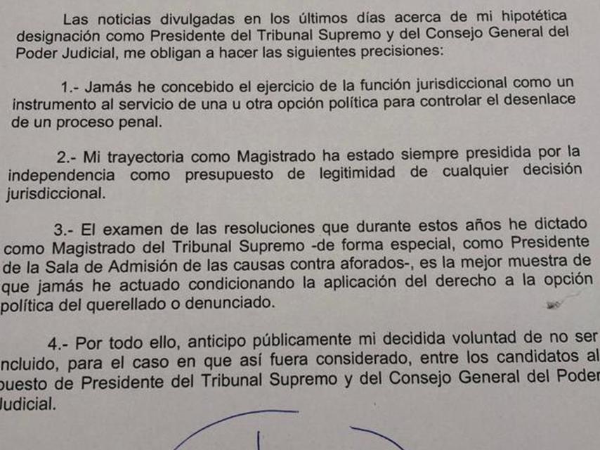 Comunicado de Manuel Marchena