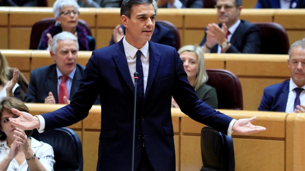 Pedro Sánchez, en la sesión de control al Gobierno en el Senado.