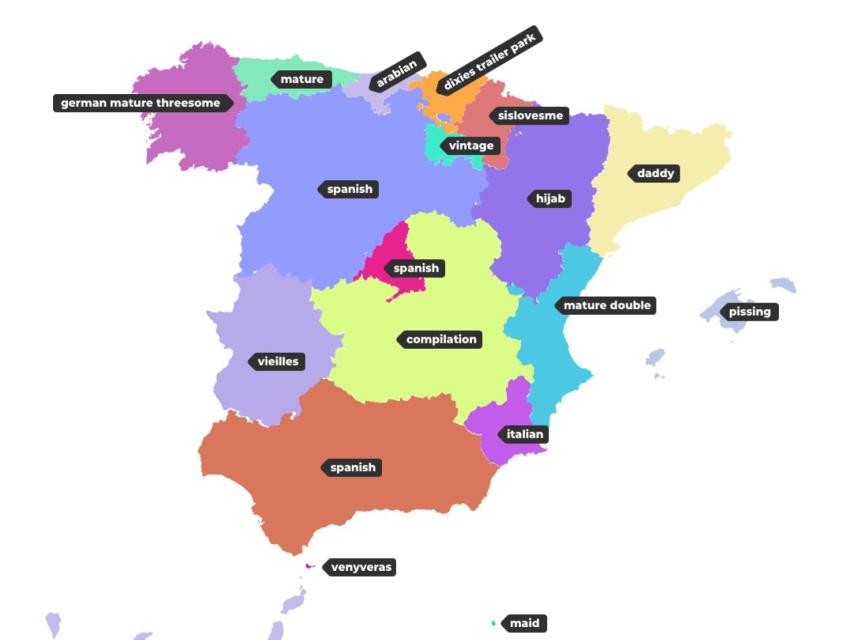 Mapa de las búsquedas porno por provincias de la web Xhamster.com