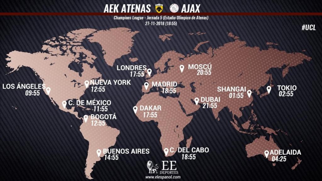 Horario del AEK Atenas - Ajax