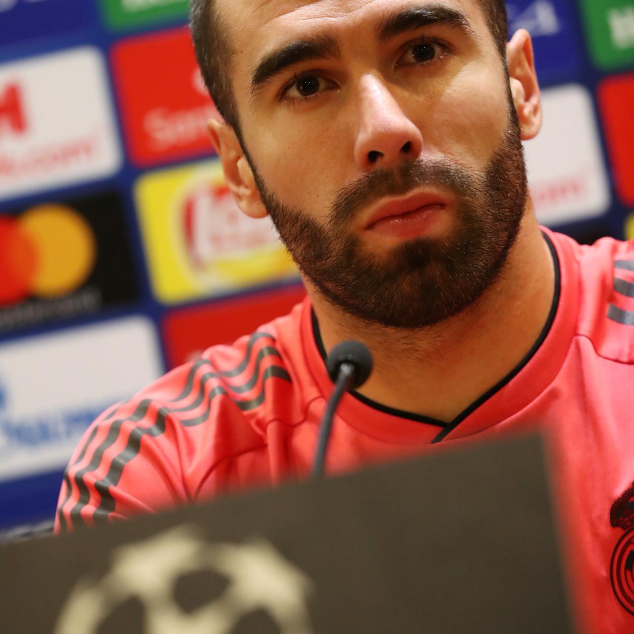 Dani Carvajal durante la rueda de prensa previa al Roma - Real Madrid