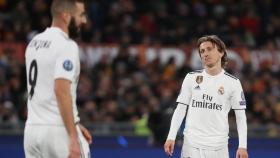 Luka Modric y Karim Benzema durante el partido de Champions frente a la Roma