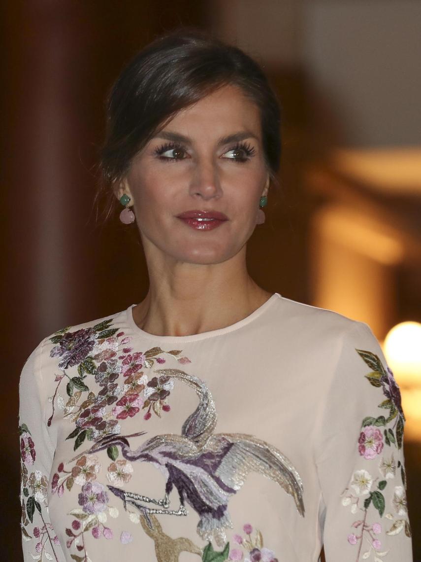 Letizia, con la garza bordada en su vestido.