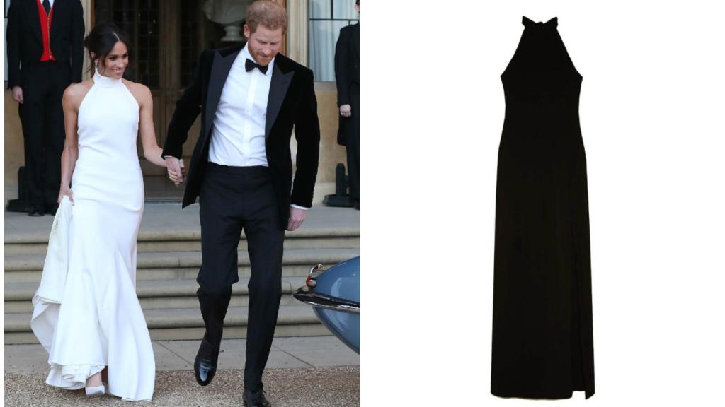 Meghan Markle con su diseño de Stella McCartney, y el vestido de Stradivarius.