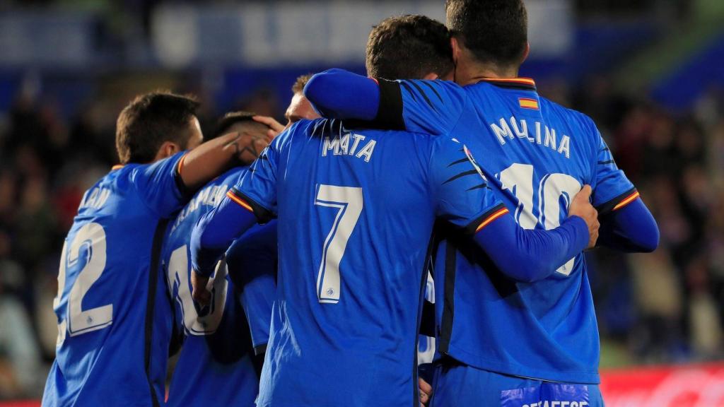 El Getafe celebra uno de sus goles en el Coliseum.