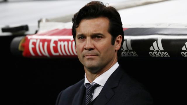 Santiago Solari, en el banquillo del Real Madrid en el Santiago Bernabéu