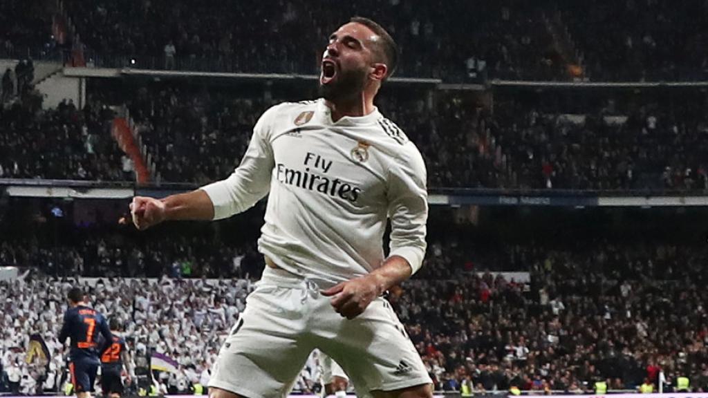 Carvajal celebra un gol con el Real Madrid