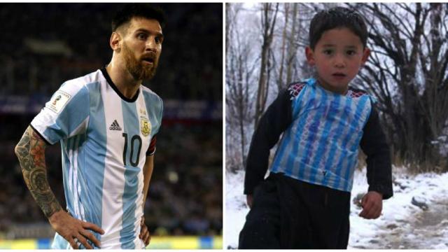 Messi y Murtaza, el pequeño que se ha visto obligado a huir por la guerra.