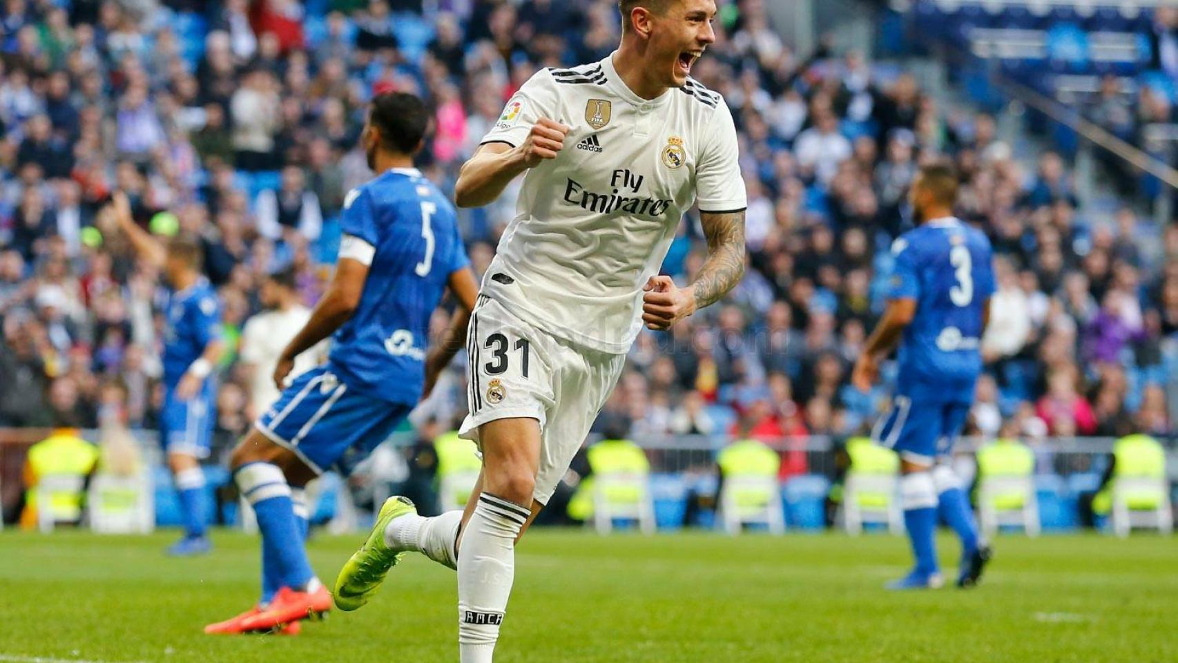 Javi Sánchez celebra un gol