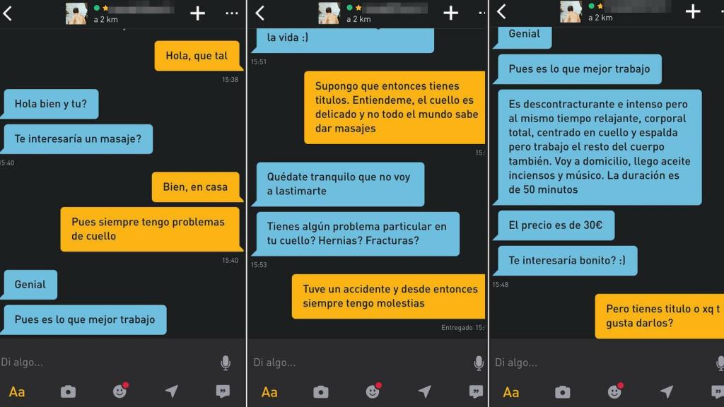 Conversaciones entre el cliente y el supuesto profesional en la 'app'