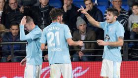 Jugadores del Celta en el partido ante el Villarreal