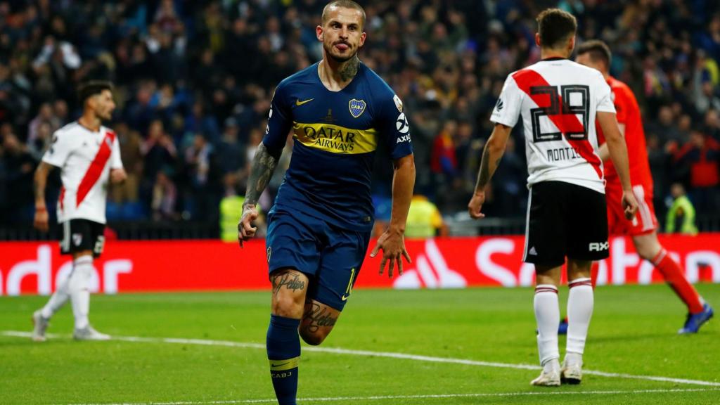 Benedetto celebra el 1-0 en la final de la Libertadores.