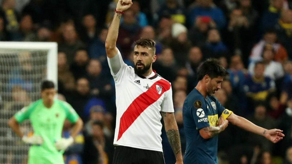 Lucas Pratto celebra el 1-1 ante Boca Juniors.