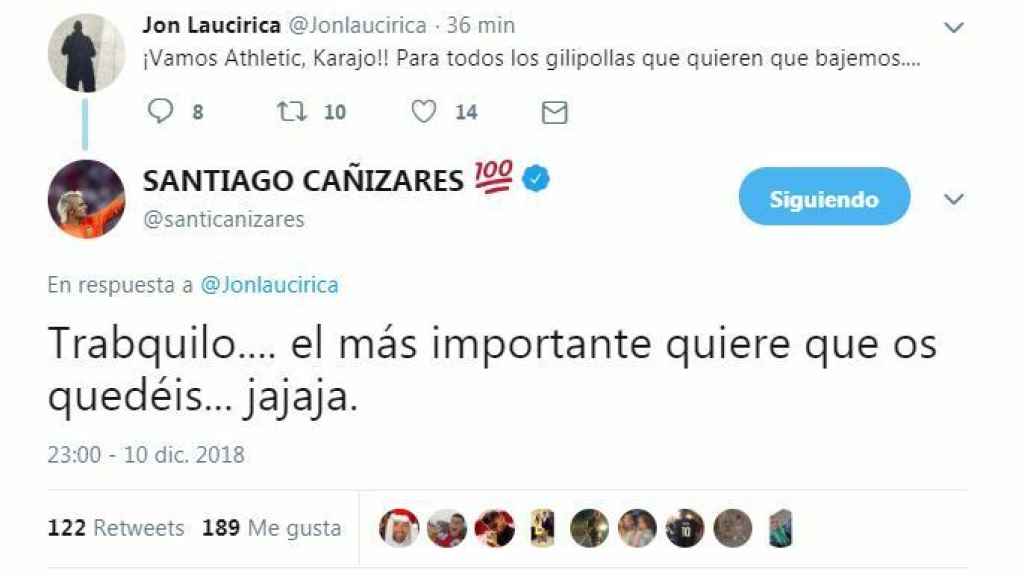 El tuit polémico de Santiago Cañizares contra el Athletic.