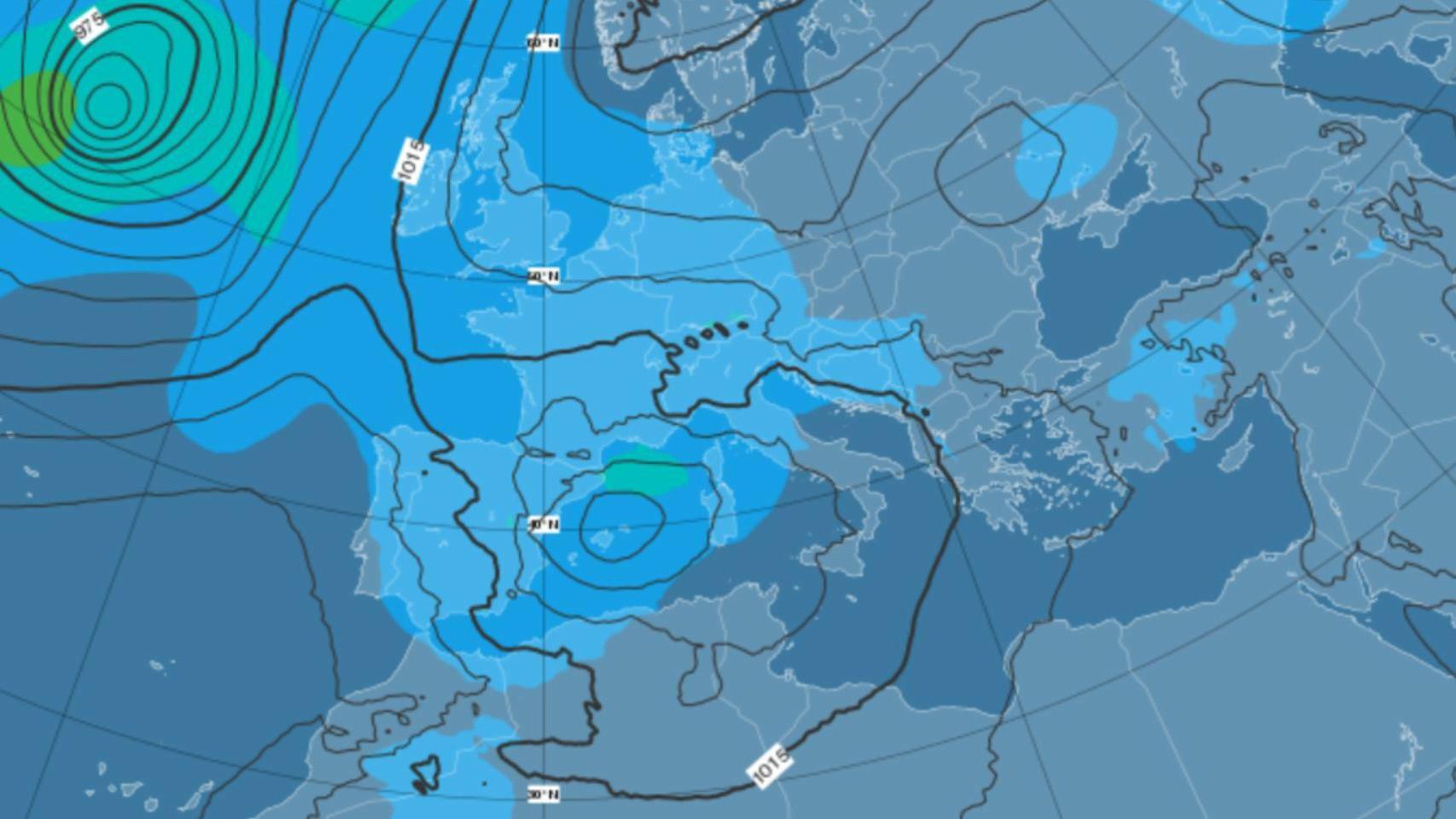 Simulación del paso del frente atlántico a las 24.00h del jueves 13.