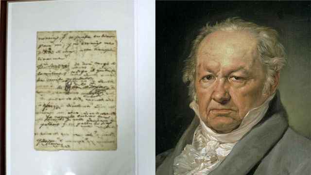 La carta de Francisco de Goya a Martín Zapater junto a un retrato del pintor.