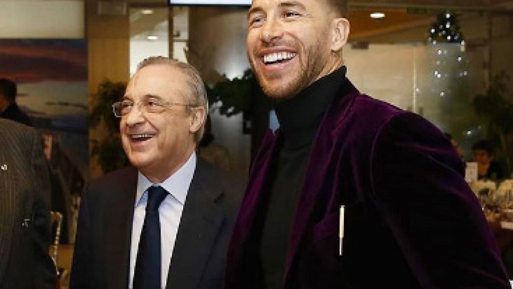 Florentino Pérez y Sergio Ramos en la comida de Navidad. Foto: Instagram (@sergioramos)