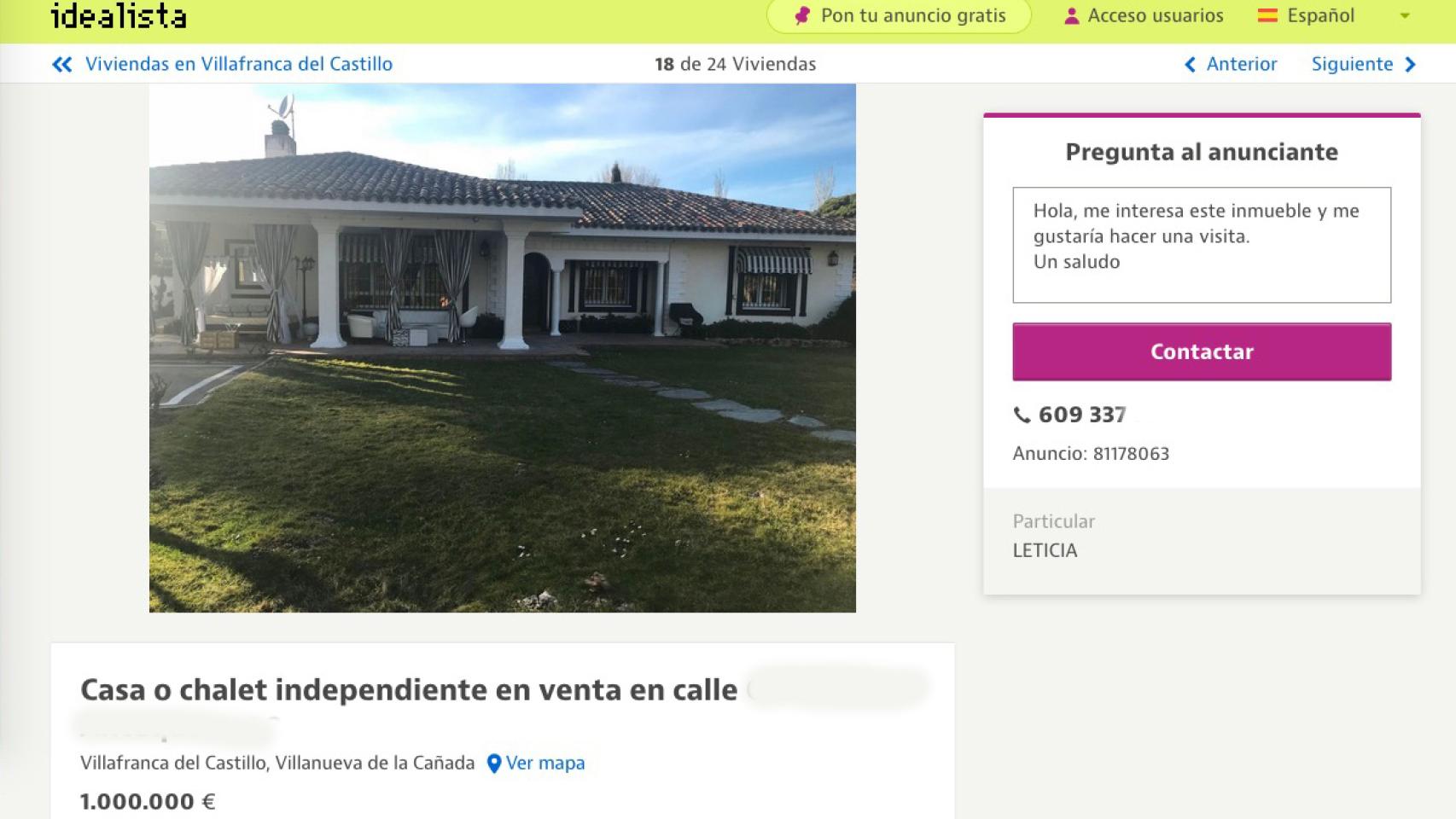 Las fotografías del chalé que Leticia Sabater vende por un millón de euros