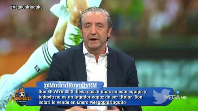 Pedrerol durante su declaración sobre Isco. Foto: Twitter (@elchiringuitotv)