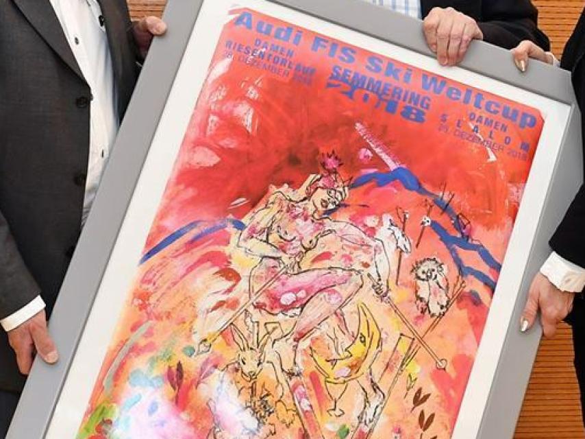 cartel del Mundial de esquí en el que aparece una mujer desnuda