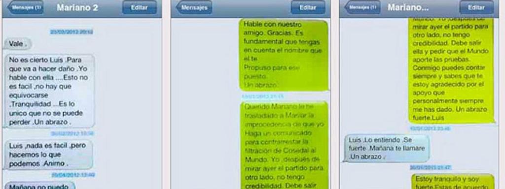 Capturas de los SMS entre Luis Bárcenas y Mariano Rajoy.