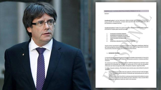 A la izquierda, el expresidente Carles Puigdemont. A la derecha, una parte del documento.