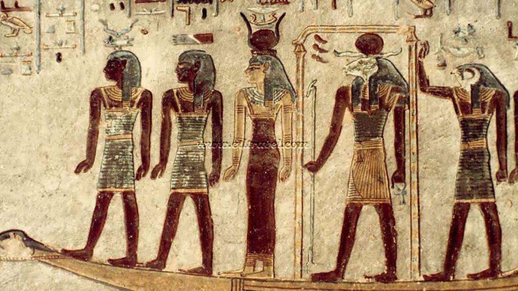 Una pintura en una tumba de un faraón del Antiguo Egipto.