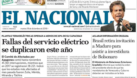Imagen de la portada de El Nacional de Venezuela